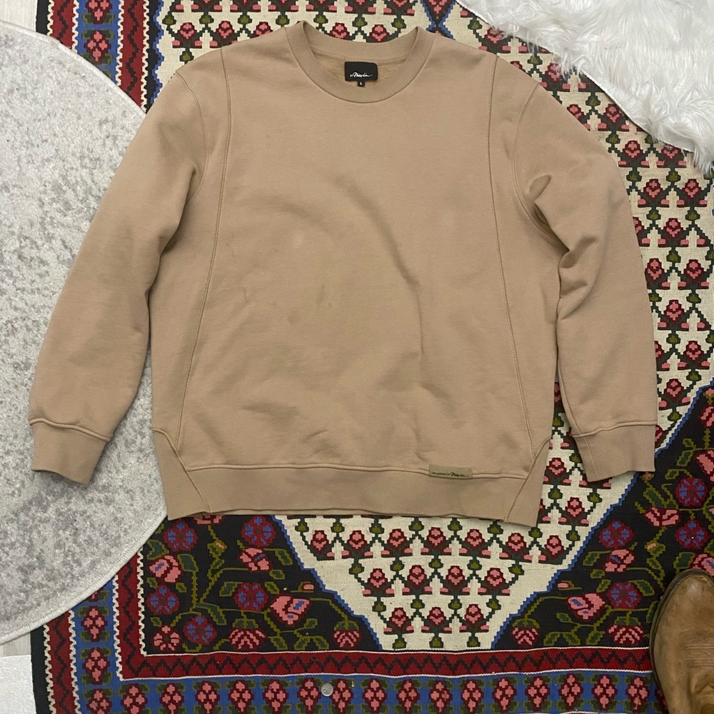 3.1 Phillip Lim Tan Crewneck Sweater with Ribbed Detailing